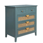 Dark Green Rattan 5-Drawer Storage Cabinet with 4 Drawer