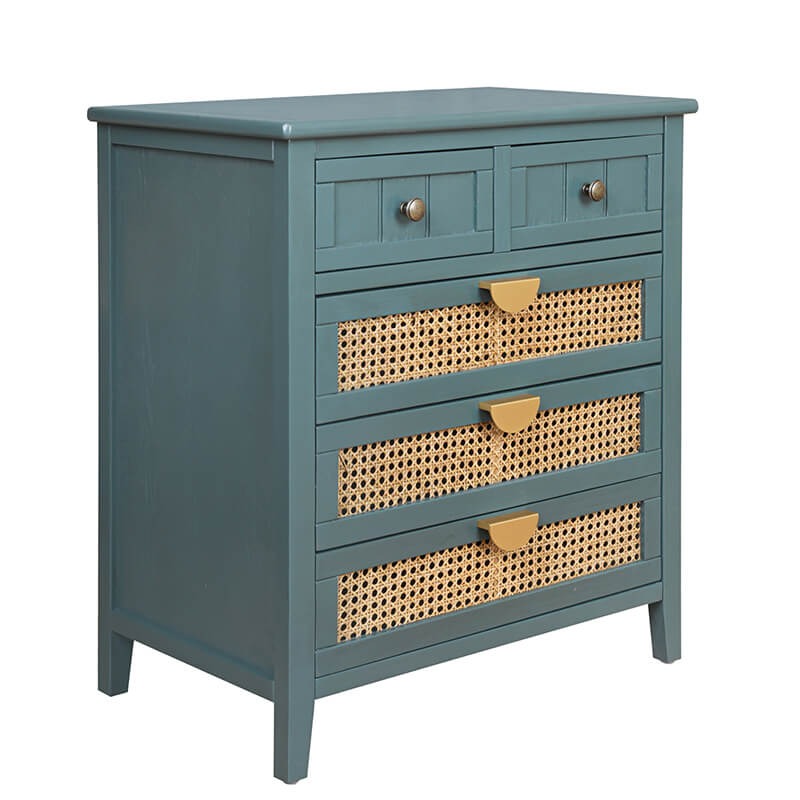 Dark Green Rattan 5-Drawer Storage Cabinet with 4 Drawer