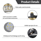 Crystal brushed gold LED bathroom vanity light fixture - 3-light wall mounted design - Elirian