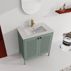 30" Mint Green Steel Bathroom Vanity with Ceramic Sink and Mesh Doors