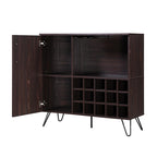 Mid-Century Brown Rectangular Wine Cabinet with 15 Wine Cubbies & Storage