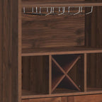 Farmhouse wooden wine cabinet with X-shaped rack and glass holder storage - Elirian