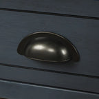 Banc de rangement d'entrée bleu antique avec 3 paniers en rotin et 3 tiroirs