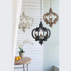French 6-Light Black Country Wood Pendant Light - elegant farmhouse chandelier lighting fixture - Elirian