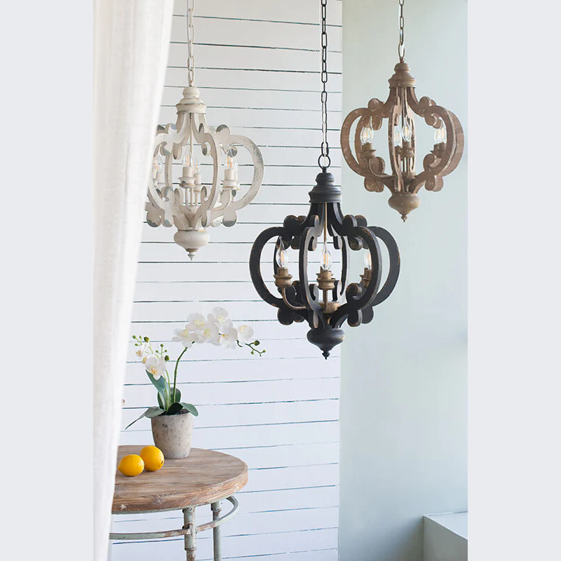 French 6-Light Black Country Wood Pendant Light - elegant farmhouse chandelier lighting fixture - Elirian