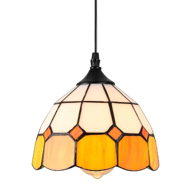 Handcrafted Stained Glass Pendant Light with 16.4 Ft Plug-In Cord & Dimmer Switch