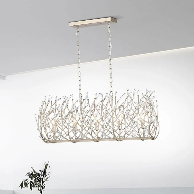 Modern crystal chandelier with vintage silver finish and adjustable chain - Elirian