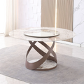 Beige Round Sintered Stone Dining Table with Turntable & X-Shaped Metal Base