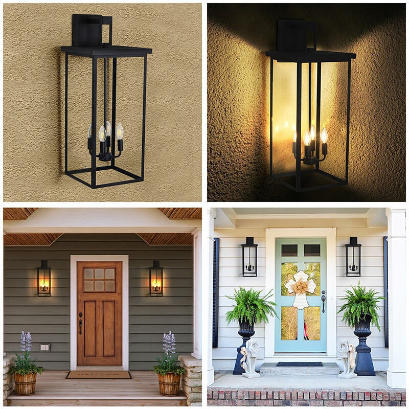 13" Matte Black 4-Light Farmhouse Outdoor Wall Light with Glass Shades