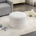Pouf ottoman rond en boucle souple ivoire avec espace de rangement