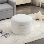 Pouf ottoman rond en boucle souple ivoire avec espace de rangement