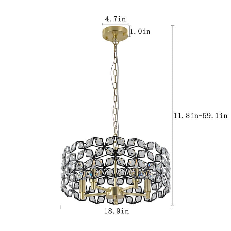 Modern black crystal pendant light with adjustable chain, 18.9 inch diameter, premium K9 - Elirian
