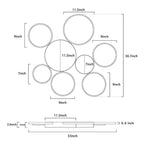 Modern black 6-ring LED flush ceiling light with remote control dimensions - Elirian