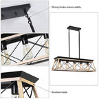 Farmhouse oak wood metal five-light linear pendant island light - Elirian
