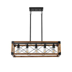 Farmhouse 5-light pendant light with walnut wood and black metal frame - Elirian