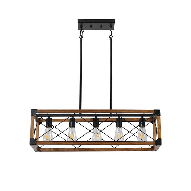 Farmhouse 5-light pendant light with walnut wood and black metal frame - Elirian