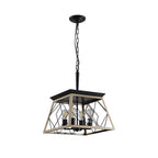 Farmhouse 4-light oak and antique metal pendant light fixture - Elirian