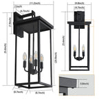 11.2" Black Candle-Style Outdoor Wall Light with Glass Panels & 4 Lights