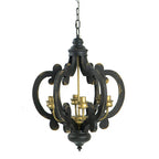 French 6-Light Black Country Wood Pendant Light with Adjustable Chain - Elirian
