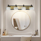 Crystal 4-Light LED Vanity Wall Light - Black Brass Modern Bathroom Mirror Fixture - Elirian