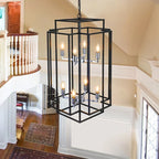 18" Farmhouse Black & Silver Tiered Lantern Chandelier with 8 Lights