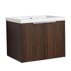 24" Dark Walnut Floating Bathroom Vanity with Resin Sink & Soft-Close Doors