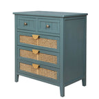 Dark Green Rattan 5-Drawer Storage Cabinet with 4 Drawer