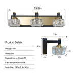 Modern 3-light crystal bathroom vanity fixture with brushed gold accents - Elirian