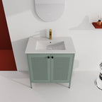 30" Mint Green Steel Bathroom Vanity with Ceramic Sink and Mesh Doors