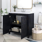 36" Retro Espresso Bathroom Vanity with Resin Sink & Soft-Close Cabinet