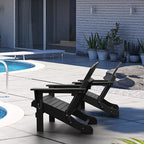 Antique Black Folding HDPE Adirondack Lounge Chair with Wide Armrests