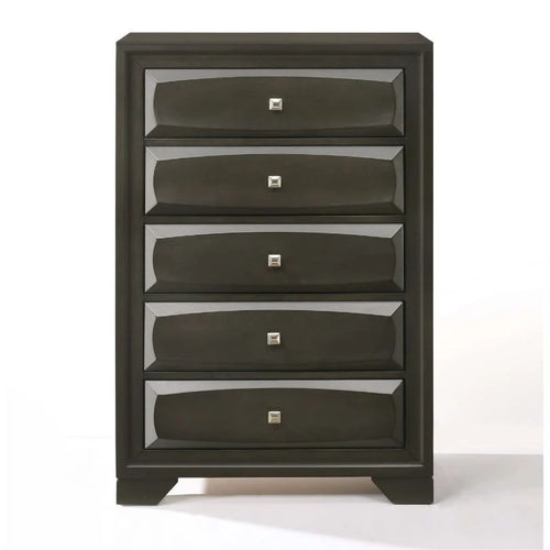 Antique Gray 5-Drawer Tall Wood Chest of Drawers