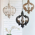 Beige brown 6-light farmhouse wood candelabra pendant light chandelier - Elirian