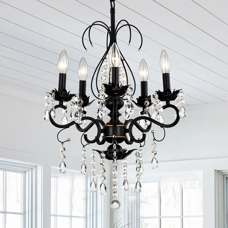 Vintage Black and Gold Crystal Kitchen Island Pendant Light - Elirian