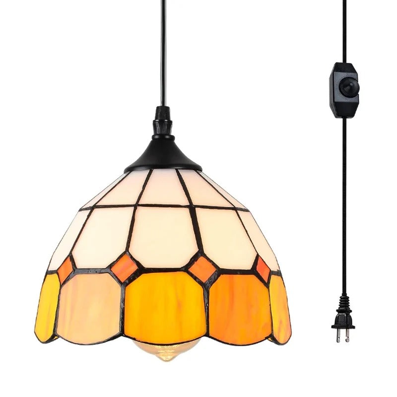 Handcrafted Stained Glass Pendant Light with 16.4 Ft Plug-In Cord & Dimmer Switch