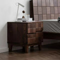 Solid Walnut 2-Drawer Nightstand with Geometric Tile Front & Metal Handles