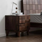 Solid Walnut 2-Drawer Nightstand with Geometric Tile Front & Metal Handles