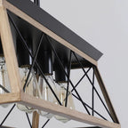 Farmhouse oak wood metal five-light linear pendant light with black X-braces - Elirian
