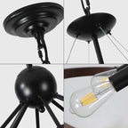 Walnut black farmhouse 8-light wagon wheel pendant chandelier - Elirian