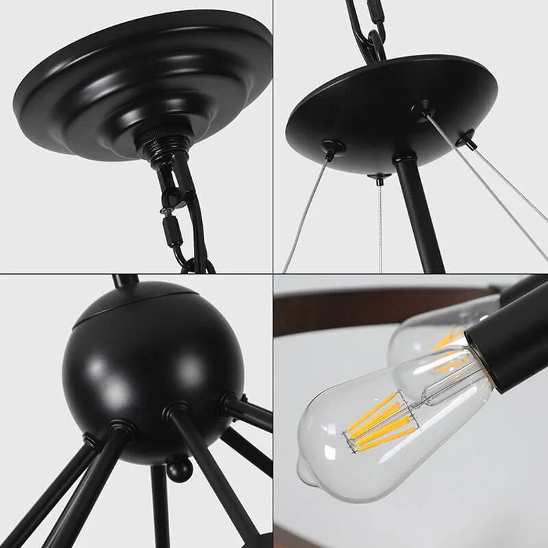Walnut black farmhouse 8-light wagon wheel pendant chandelier - Elirian
