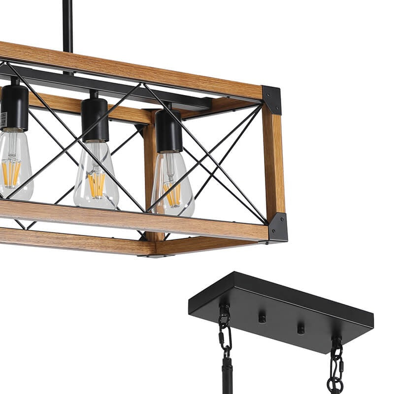 Farmhouse 5-light pendant with walnut wood frame and black metal accents - Elirian