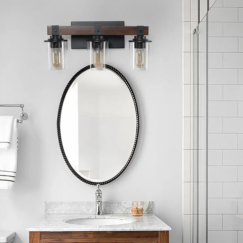 3-Light Rustic Bathroom Vanity Light Fixture with Clear Glass Shades - Elirian