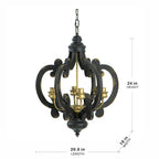 French 6-Light Black Country Wood Pendant Light Fixture - Elirian