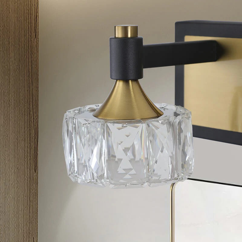 Crystal 4-light LED vanity wall fixture with black and brass finish - Elirian