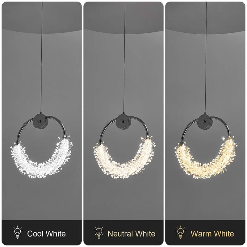 Modern Crystal Glass LED Pendant Light - Three Color Temperature Options Cool Neutral Warm White - Elirian