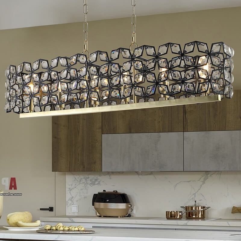 Modern champagne gold oval crystal pendant light fixture for kitchen island - Elirian