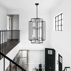 18" Farmhouse Black & Silver Tiered Lantern Chandelier with 8 Lights