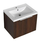 24" Dark Walnut Floating Bathroom Vanity with Resin Sink & Soft-Close Doors