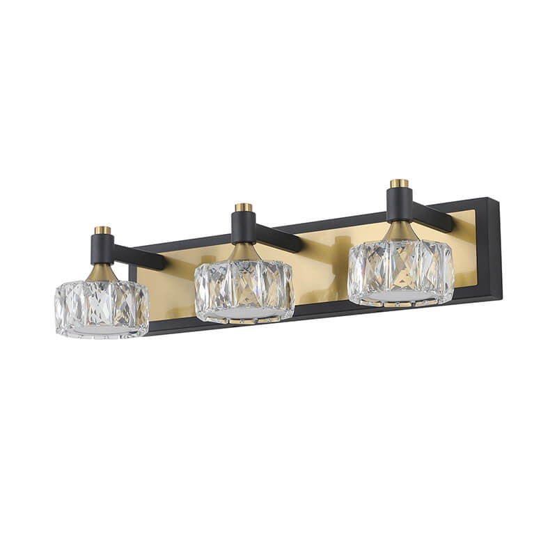 Modern crystal brushed gold LED bathroom vanity light with three-light wall fixture - Elirian