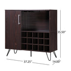 Mid-Century Brown Rectangular Wine Cabinet with 15 Wine Cubbies & Storage
